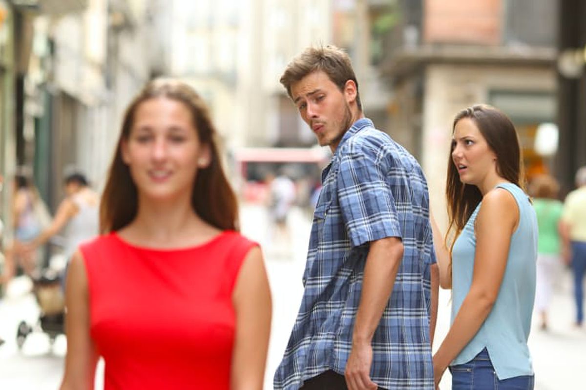 Distracted Boyfriend meme about Rael