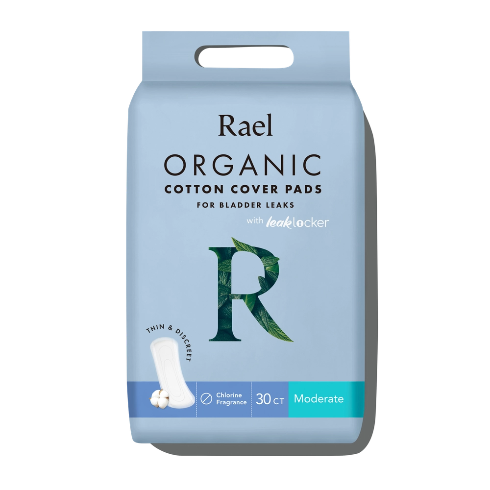 Moderate Organic Cotton Cover Incontinence Pads, light blue package